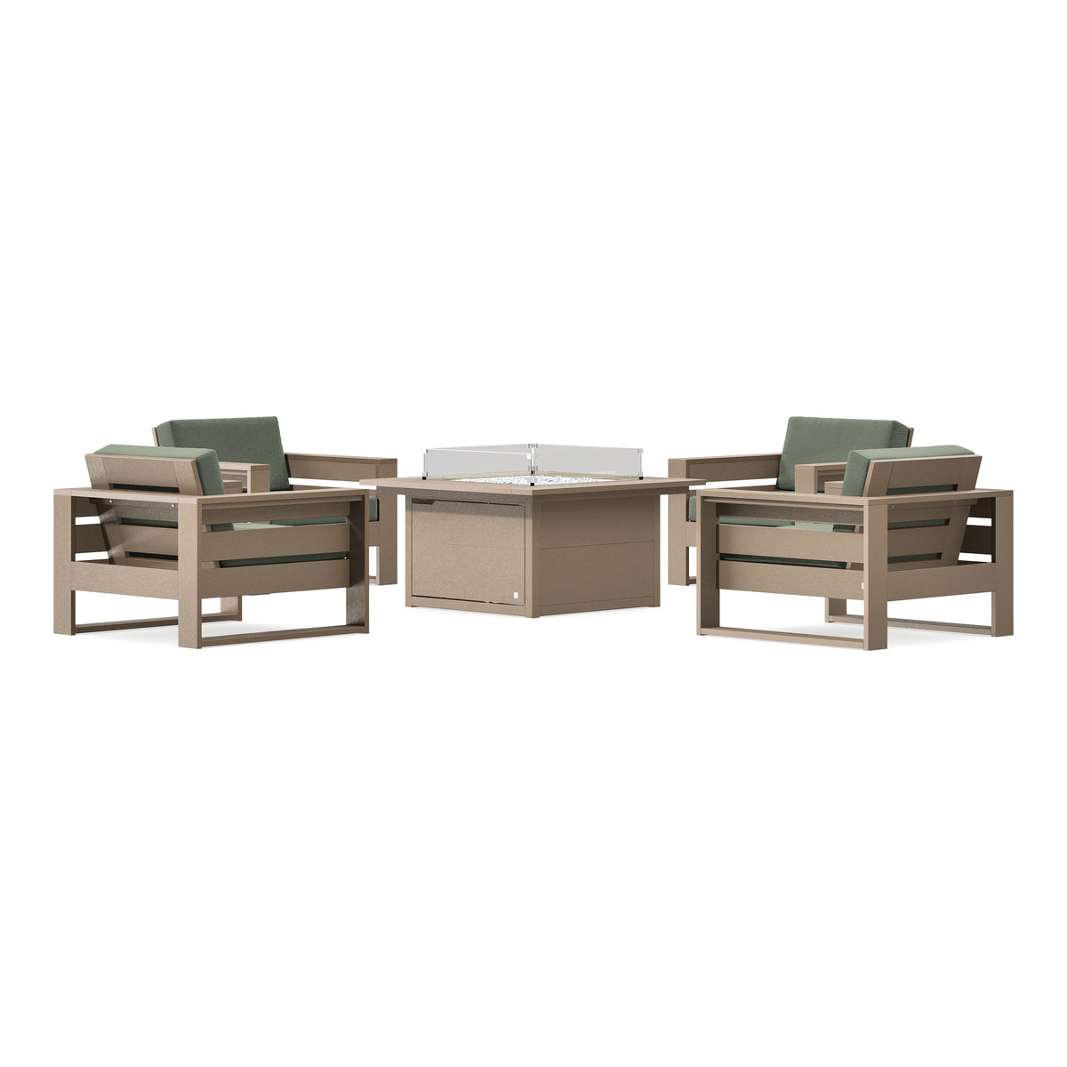 POLYWOOD PW Designer Series Latitude 5-Piece Lounge Fire Table Set in Vintage Sahara / Cast Sage