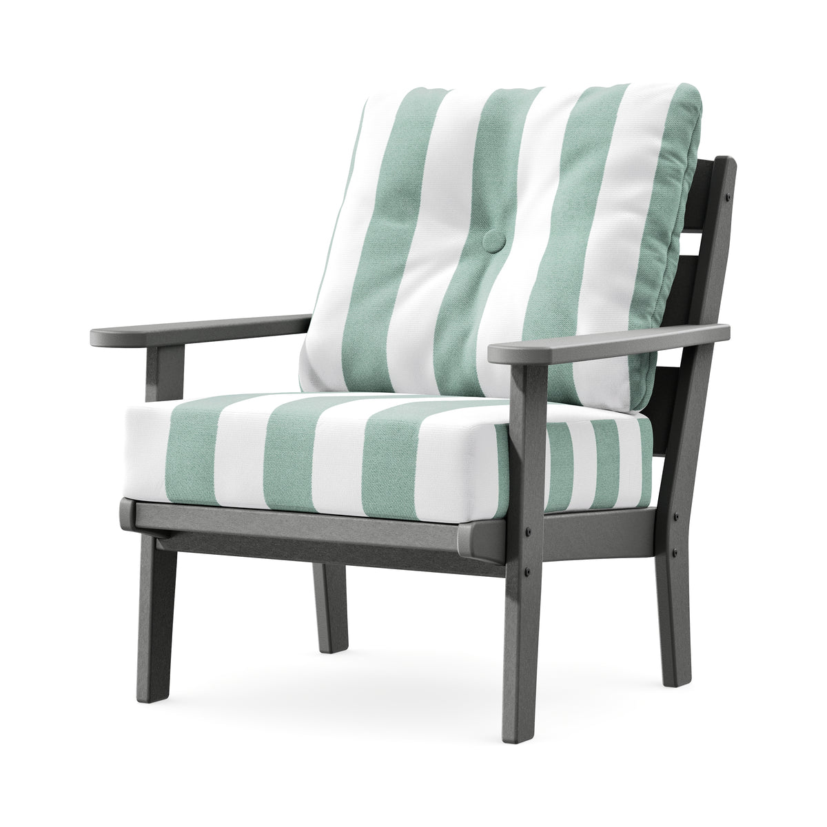 POLYWOOD Lakeside Deep Seating Chair in Slate Grey / Cabana Stripe Glacier Spa