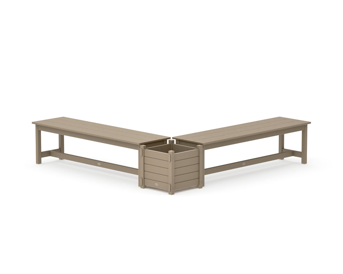 POLYWOOD 60" Nautical L-Shaped Planter Bench Set in Vintage Sahara