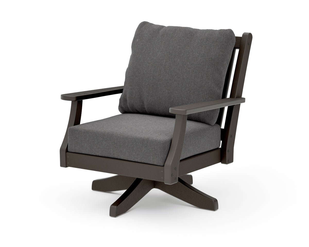 POLYWOOD Wovendale Deep Seating Swivel Chair in Vintage Coffee / Ash Charcoal