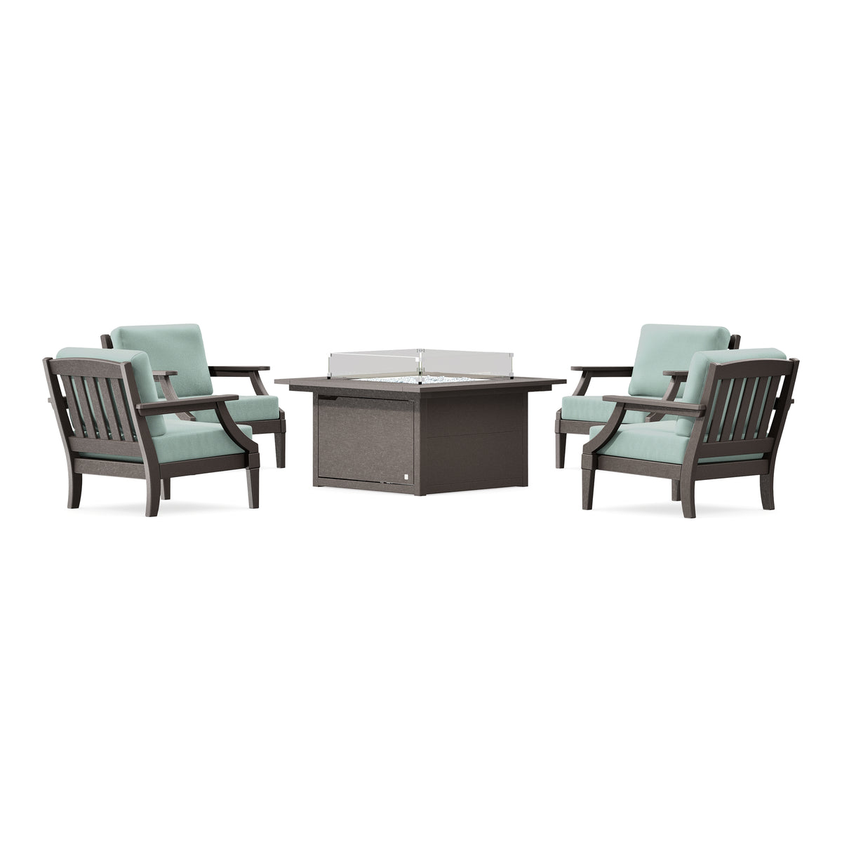 POLYWOOD PW Designer Series Estate 5-Piece Lounge Fire Table Set in Vintage Coffee / Spa