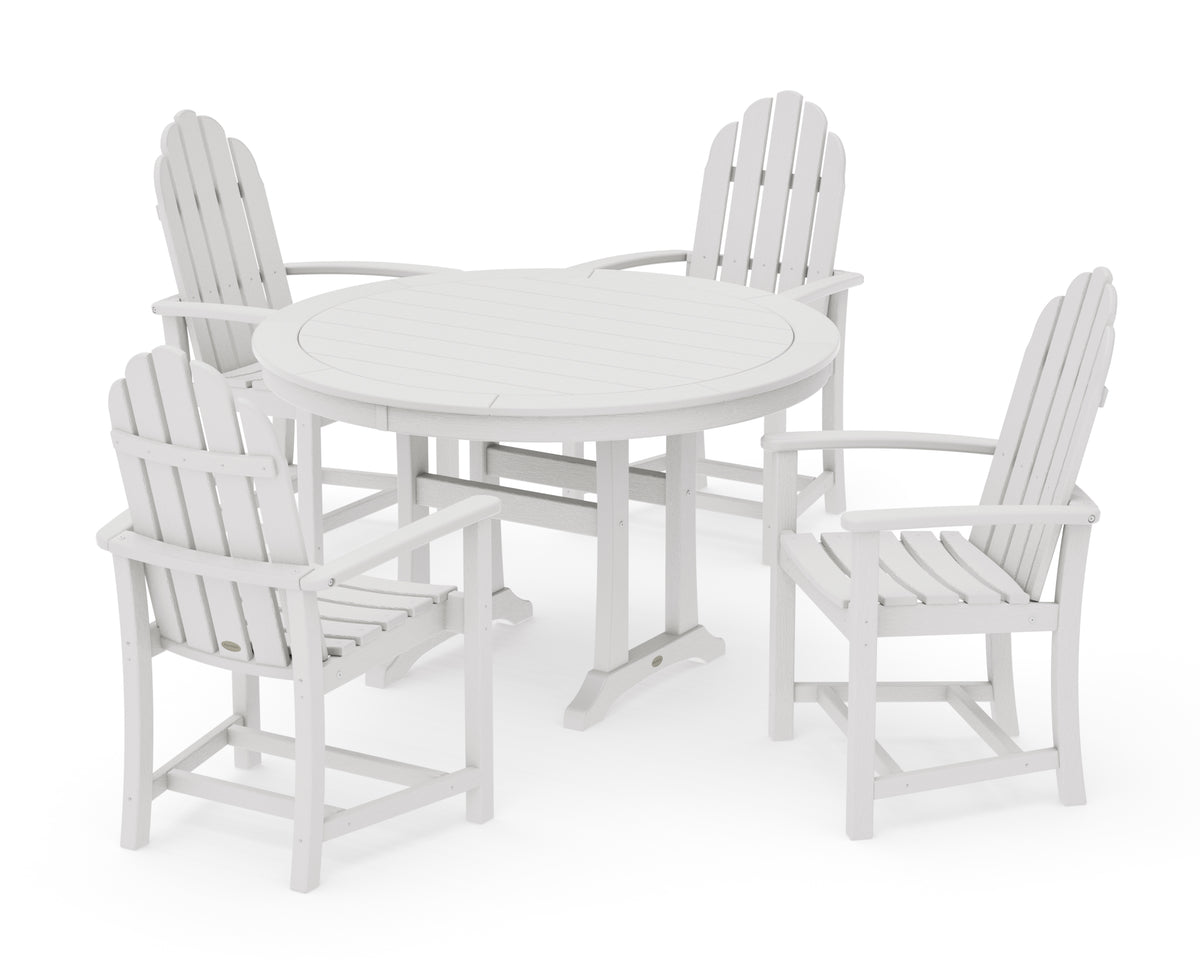 POLYWOOD Classic Adirondack 5-Piece Round Dining Set with Trestle Legs in Vintage White