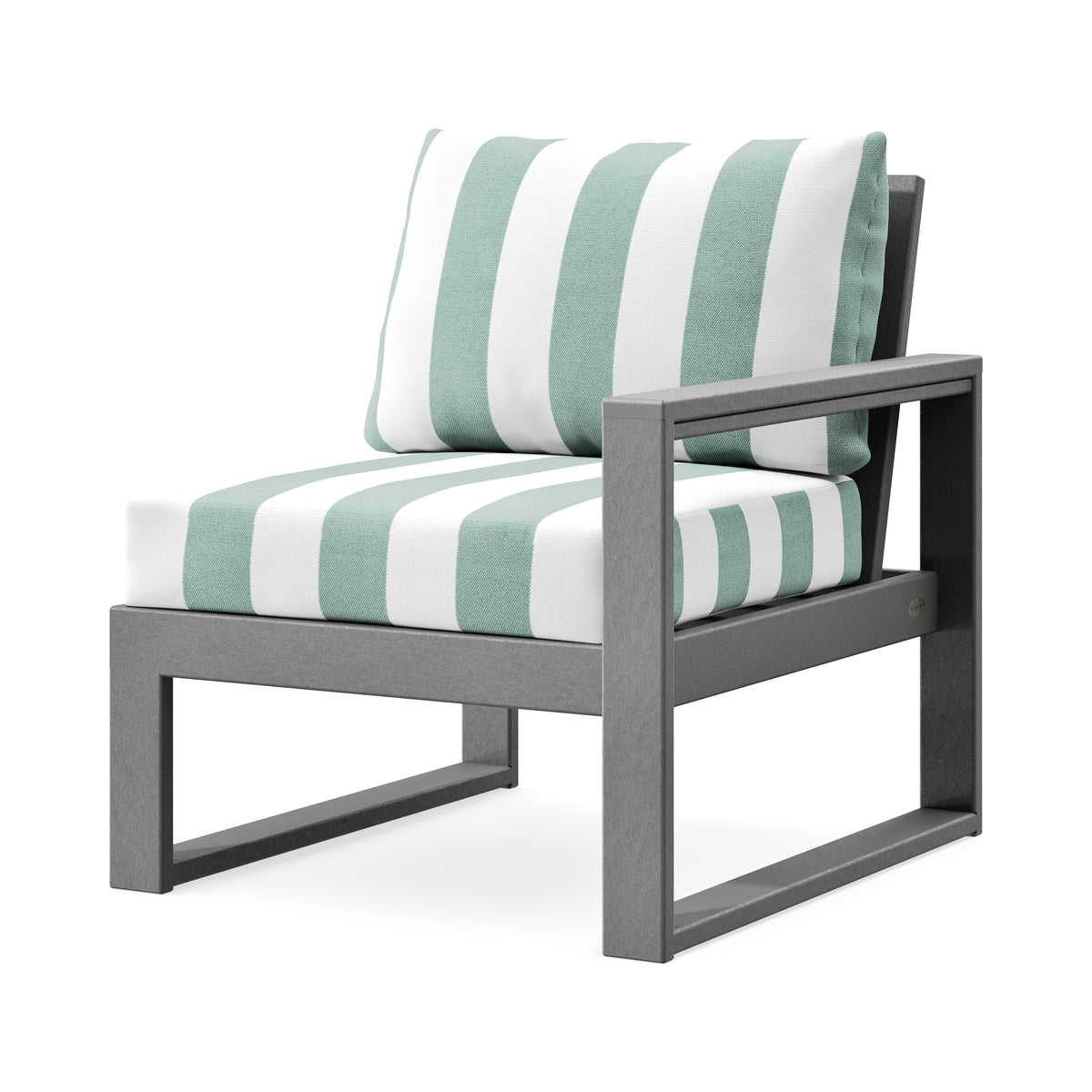 POLYWOOD EDGE Modular Right Arm Chair in Slate Grey / Cabana Stripe Glacier Spa