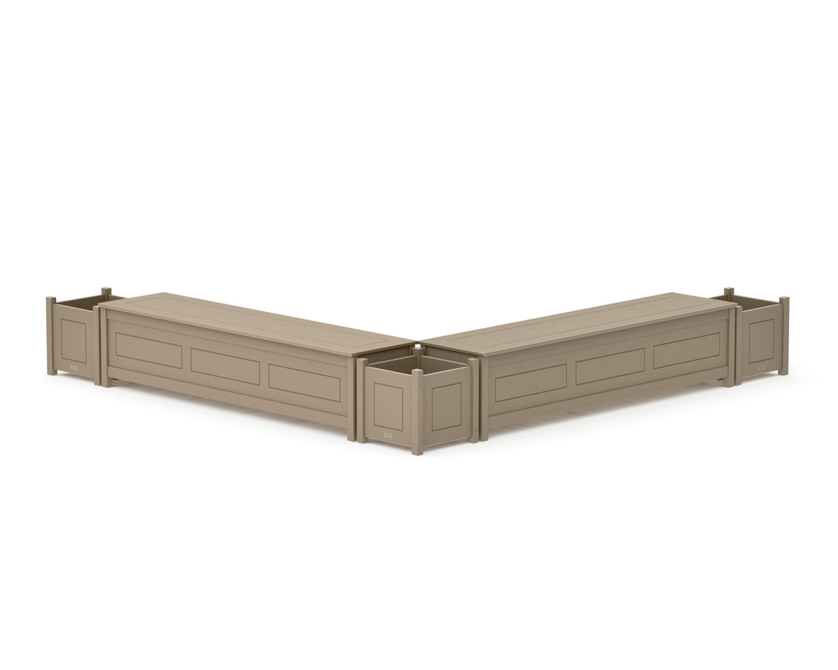 POLYWOOD 72" Country Living L-Shaped Planter Storage Bench Corner Set in Vintage Sahara