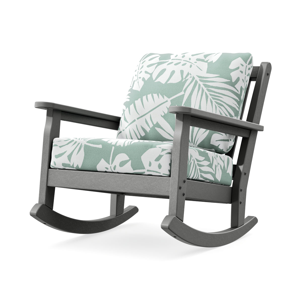 POLYWOOD Chippendale Deep Seating Rocking Chair in Slate Grey / Leaf Glacier Spa