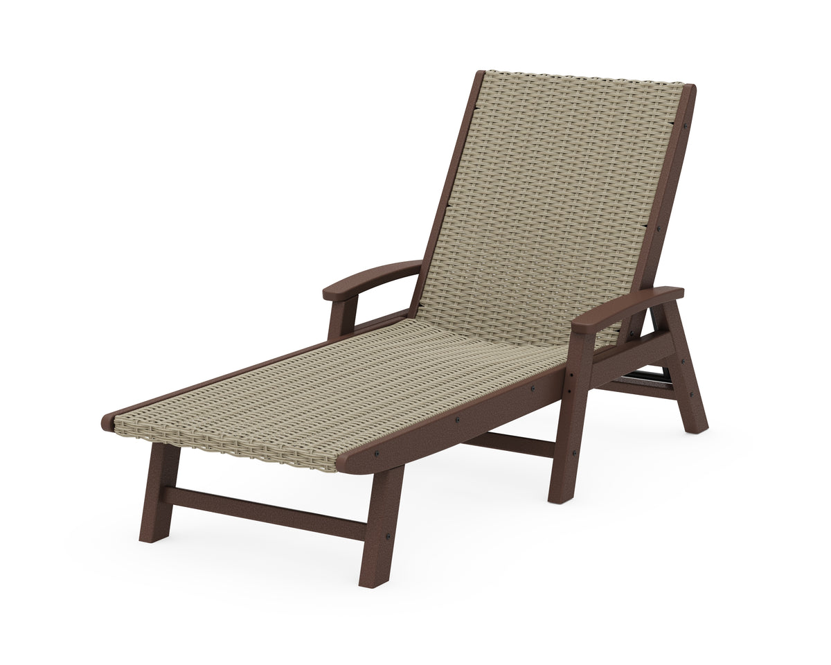 POLYWOOD Coastal Woven Chaise with Arms in Mahogany / Dune Grass