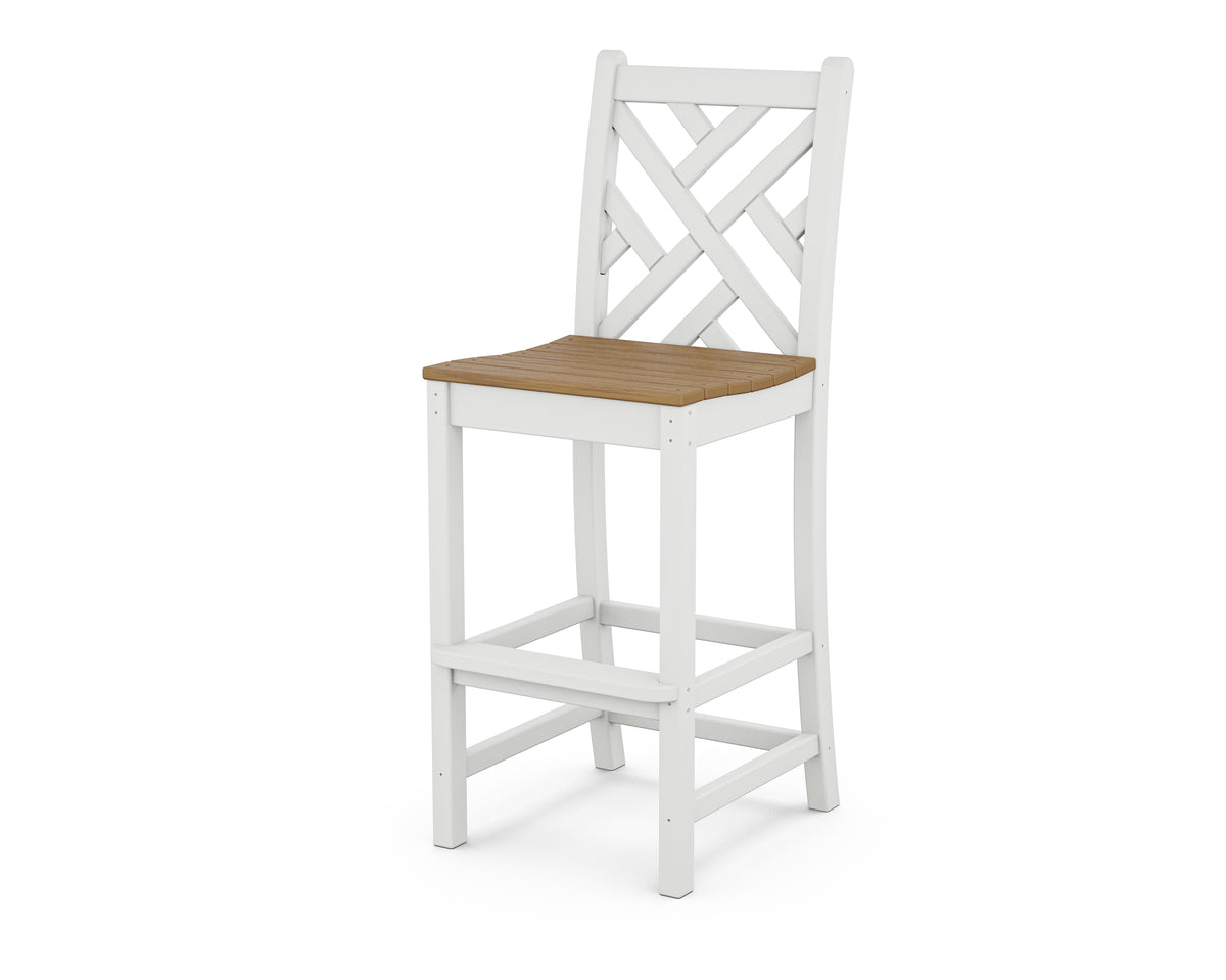 POLYWOOD Chippendale Bar Side Chair with White frame and Natural seat