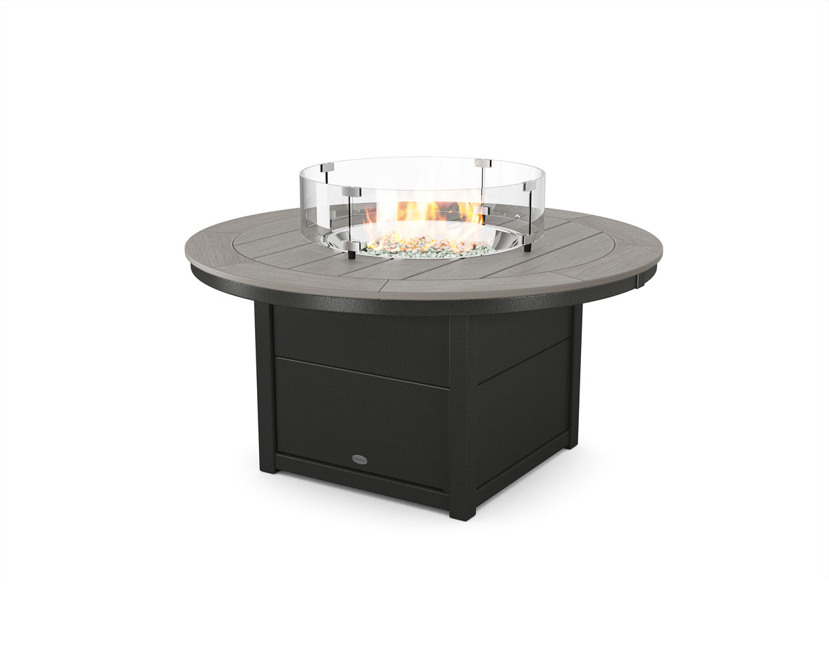 POLYWOOD Round 48" Fire Pit Table in Black / Driftwood