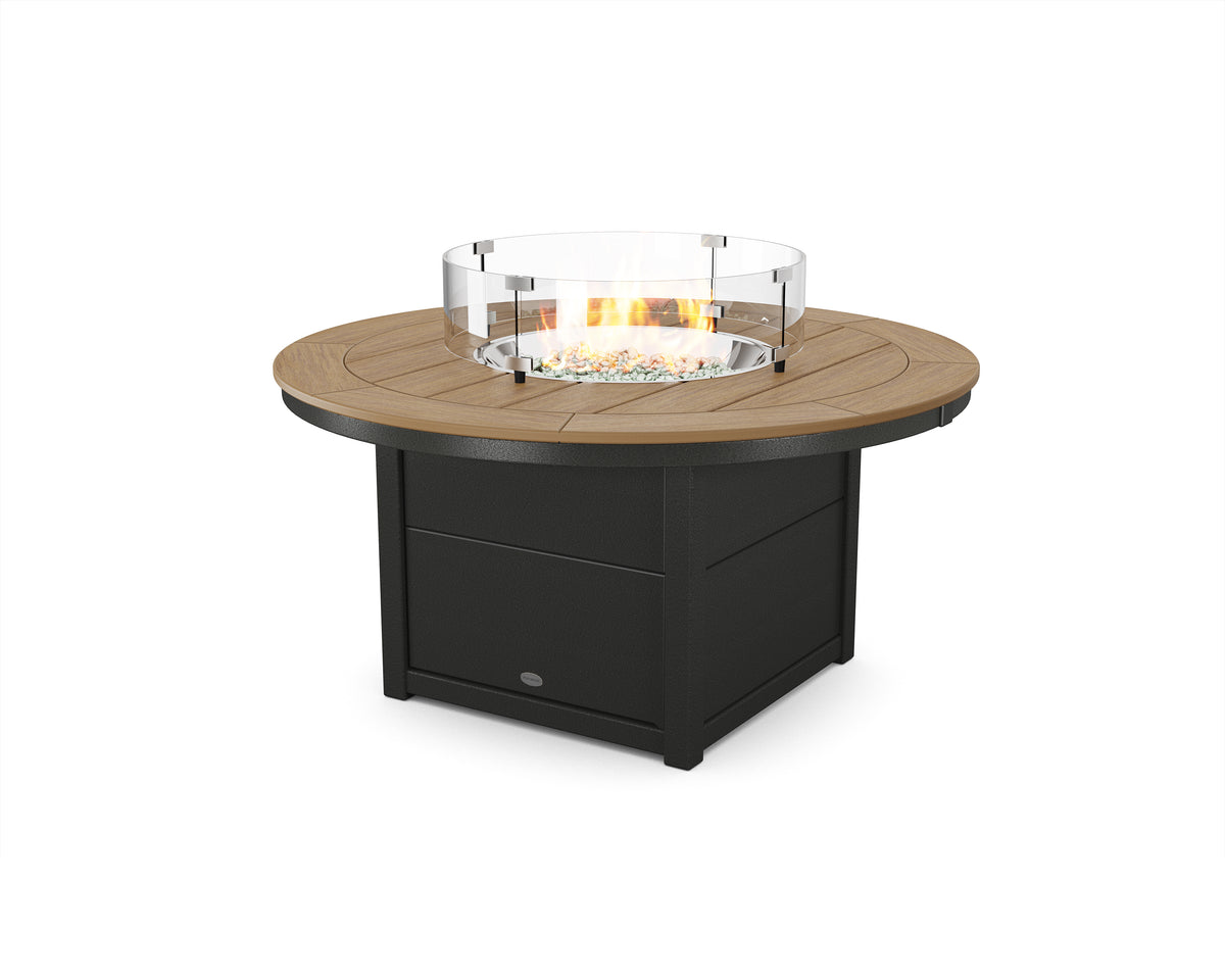 POLYWOOD Round 48" Fire Pit Table in Black / Natural