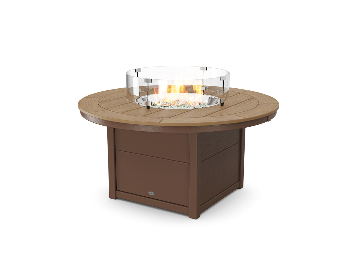 POLYWOOD Round 48" Fire Pit Table in Mahogany / Natural