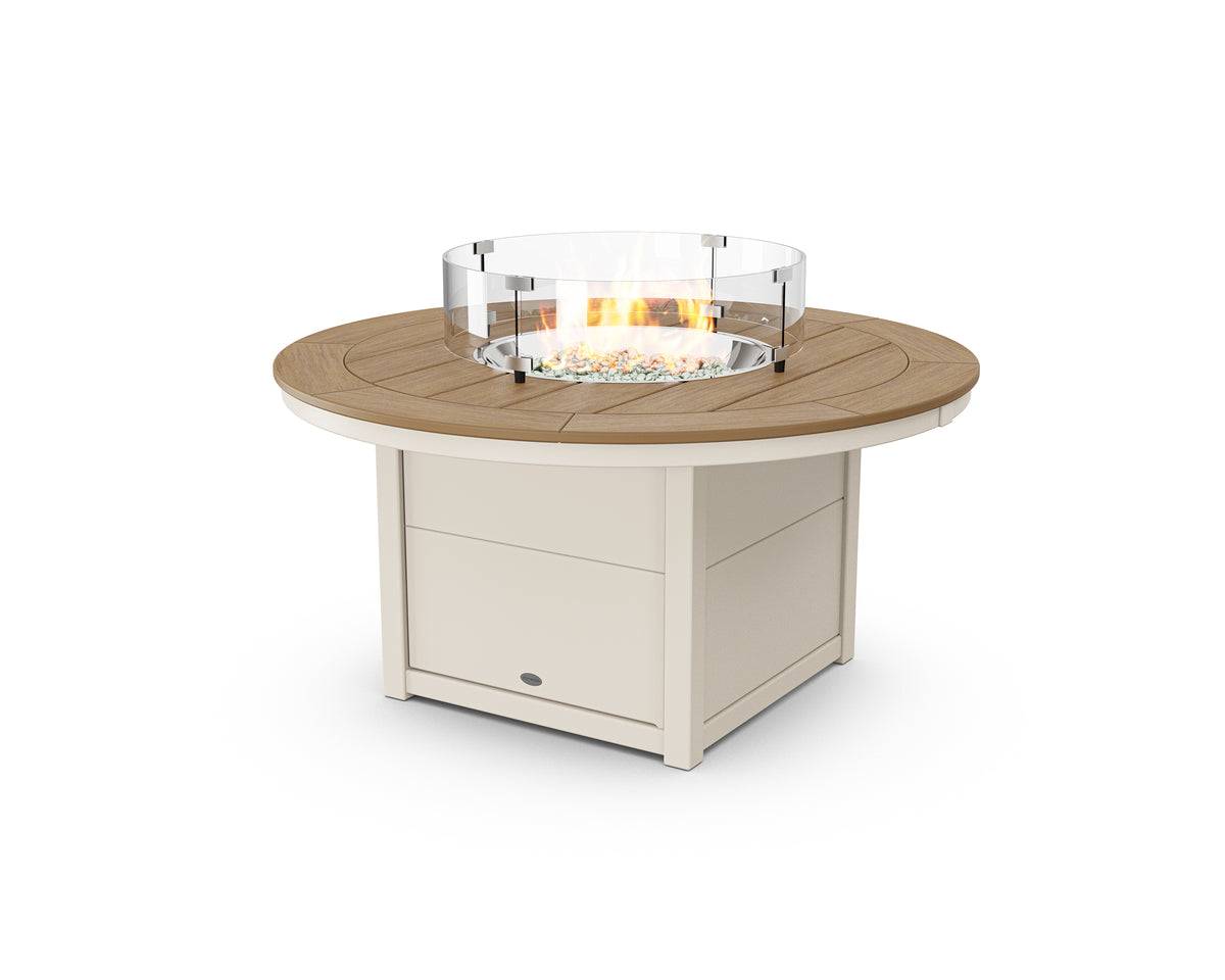 POLYWOOD Round 48" Fire Pit Table in Sand / Natural