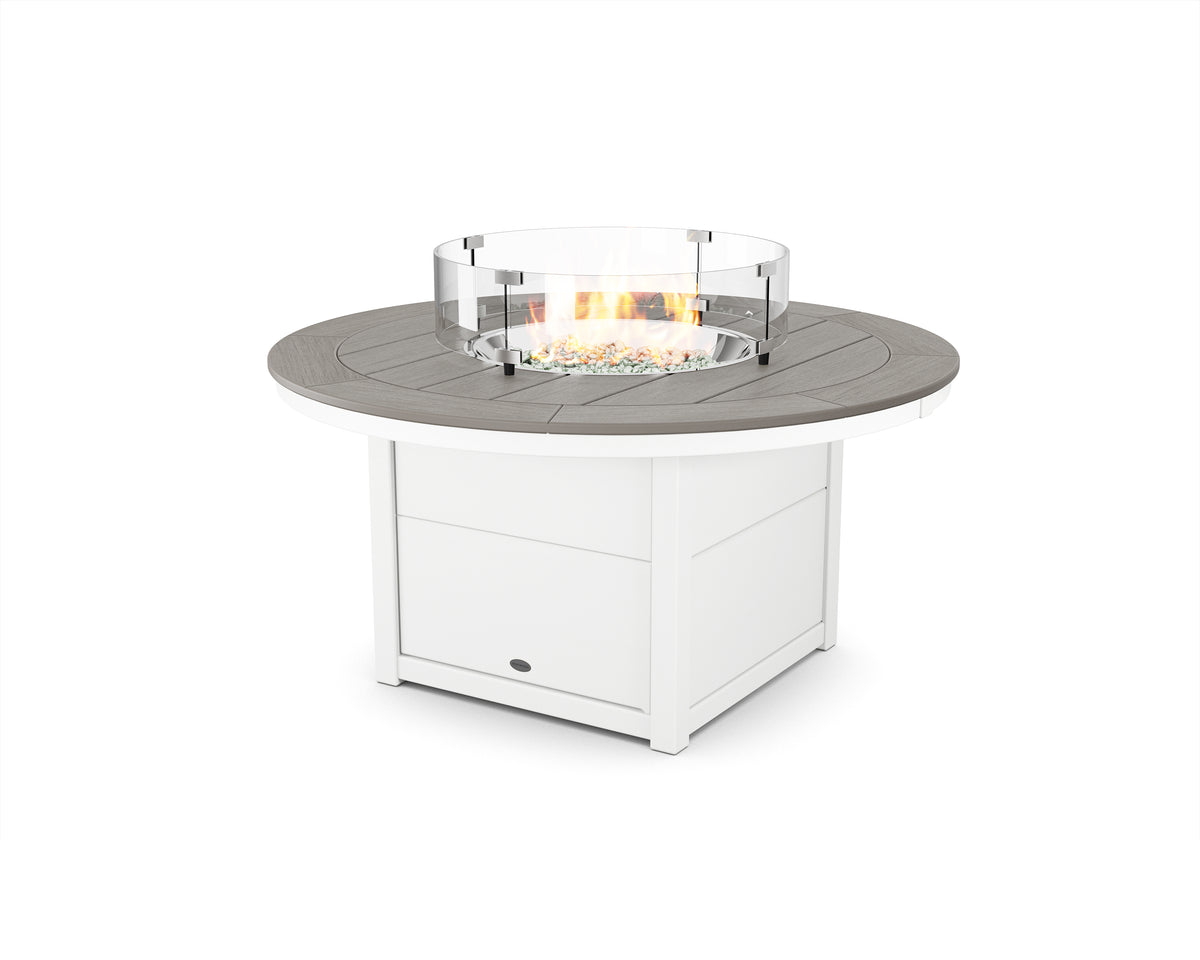 POLYWOOD Round 48" Fire Pit Table in White / Driftwood