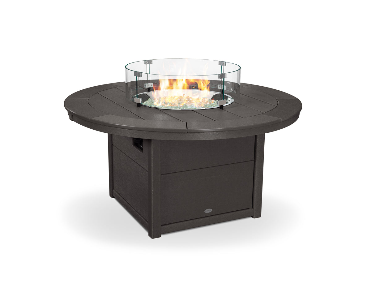 Alternate angle of the POLYWOOD Round 48" Fire Pit Table in Vintage Coffee