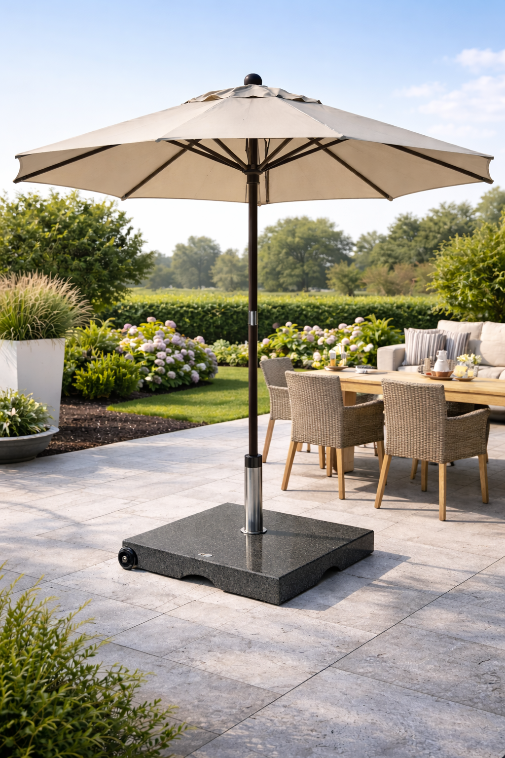 88 lb Granite Rolling Umbrella Base – Heavy-Duty Mobile Patio Stand with Locking Wheels