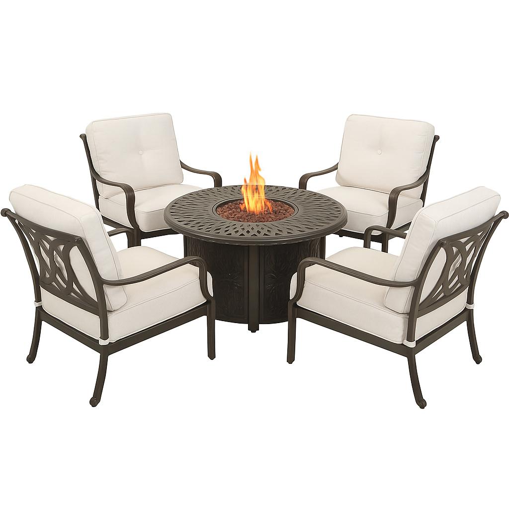 Salem 5-Piece Outdoor Fire Pit Set with 4 Club Chairs and Round Aluminum Fire Table