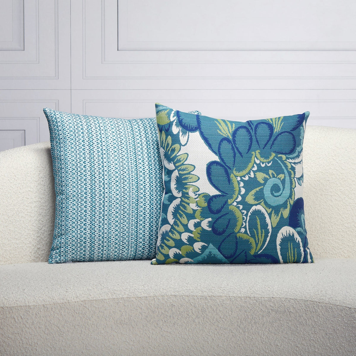Elaine Smith Floral Wave outdoor pillow, navy and green - view 8