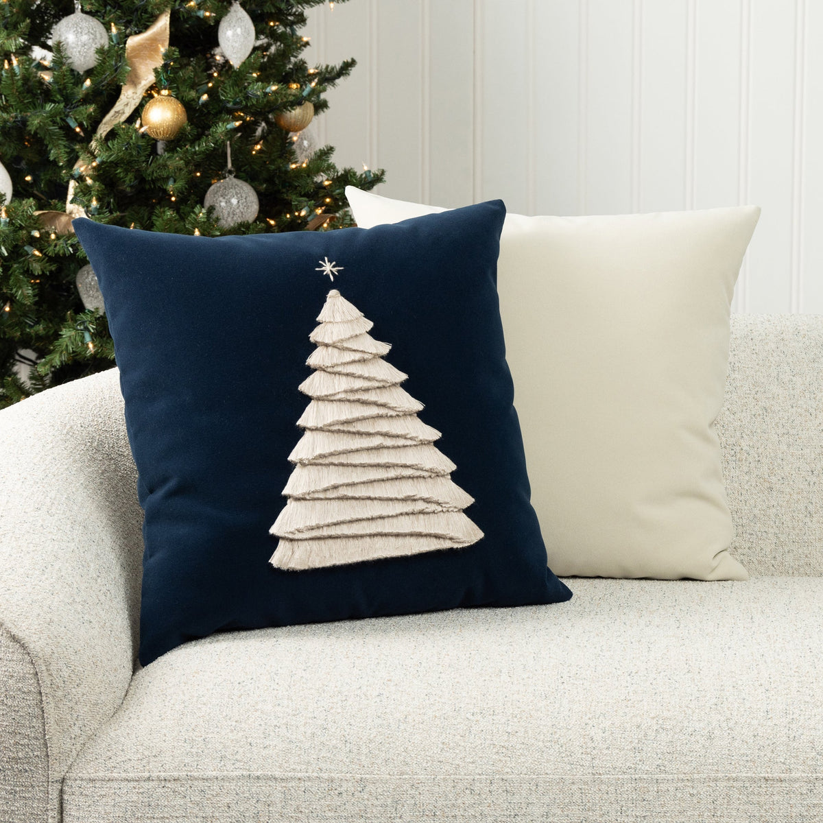 Elaine Smith Fraser Fir Midnight outdoor pillow, navy - view 7