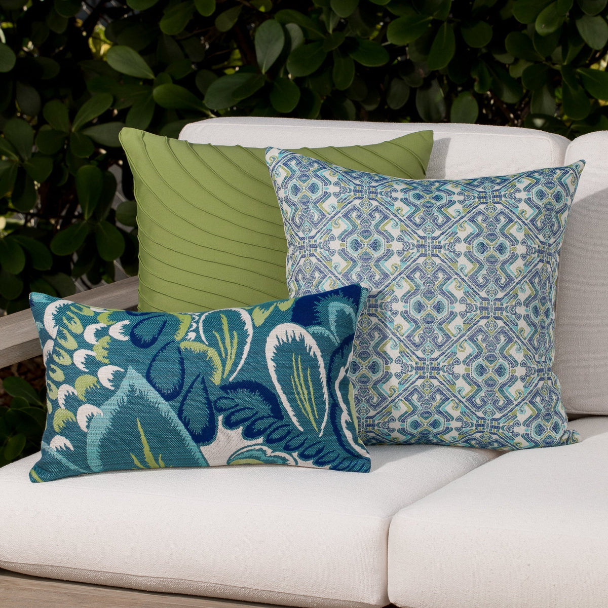 Elaine Smith Floral Wave outdoor pillow, navy and green - view 3