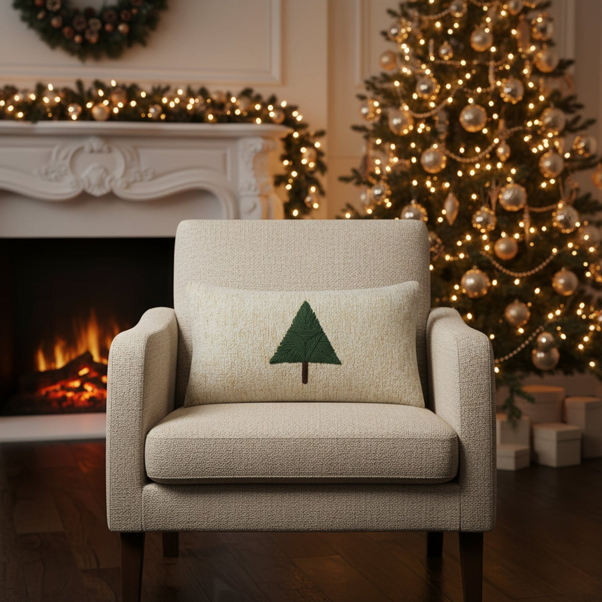 Elaine Smith Douglas Fir 12x20 lumbar outdoor pillow, green and beige - view 2