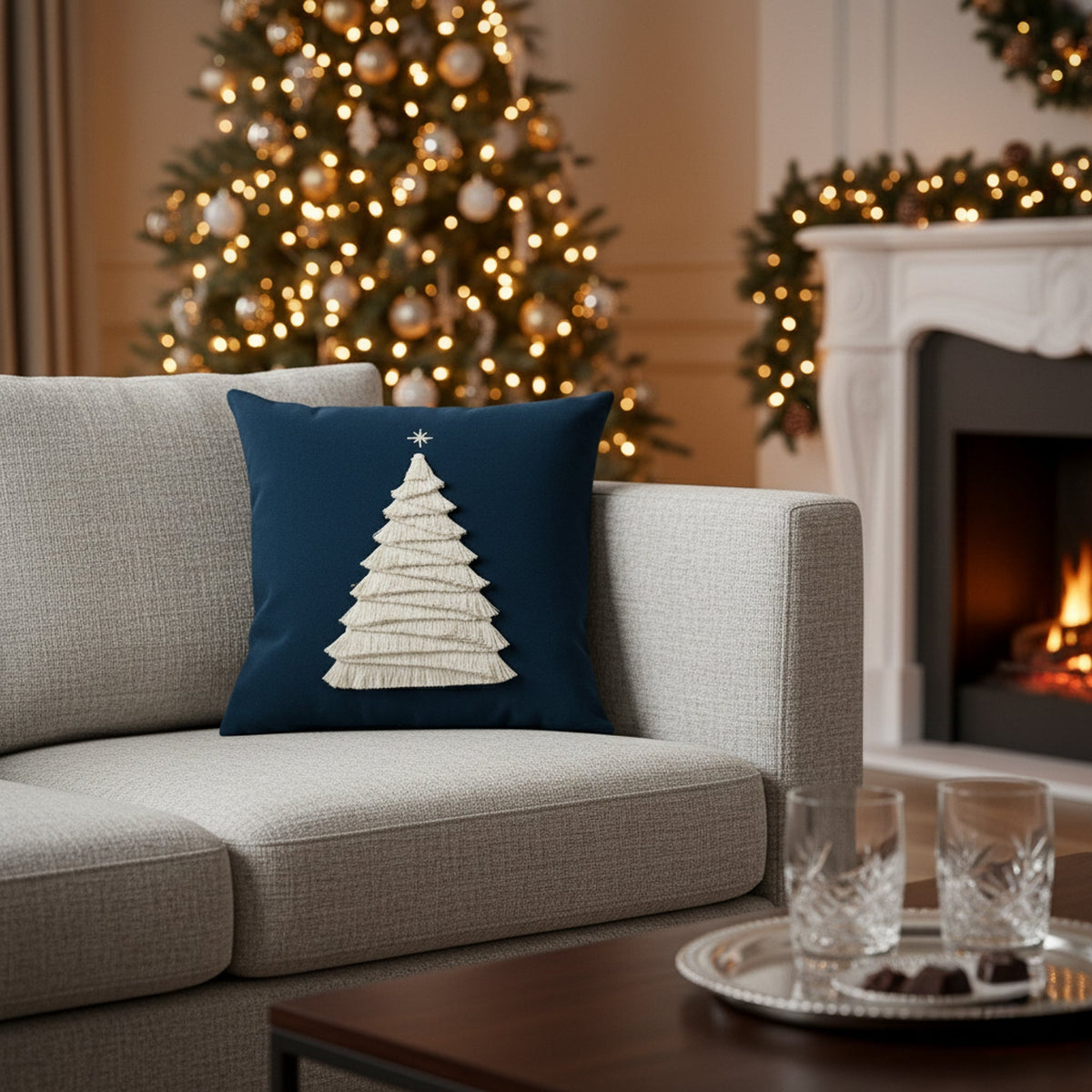 Elaine Smith Fraser Fir Midnight outdoor pillow, navy - view 6