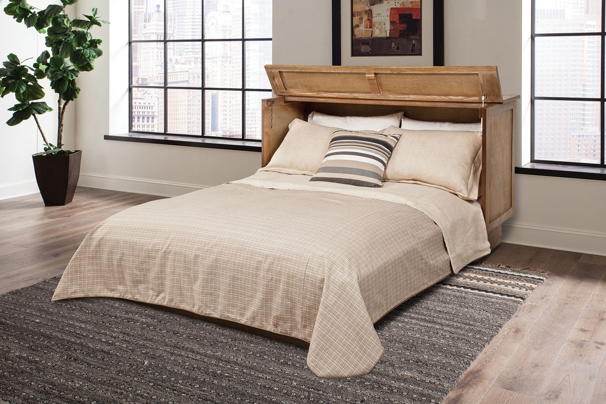 Essex Murphy Bed in Ash open as a queen bed