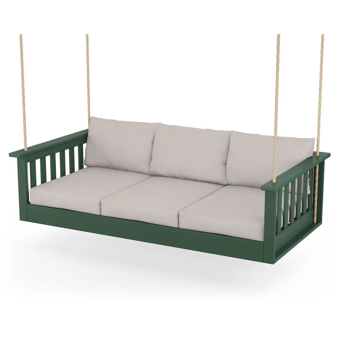 POLYWOOD Vineyard Daybed Swing in Green / Dune Burlap