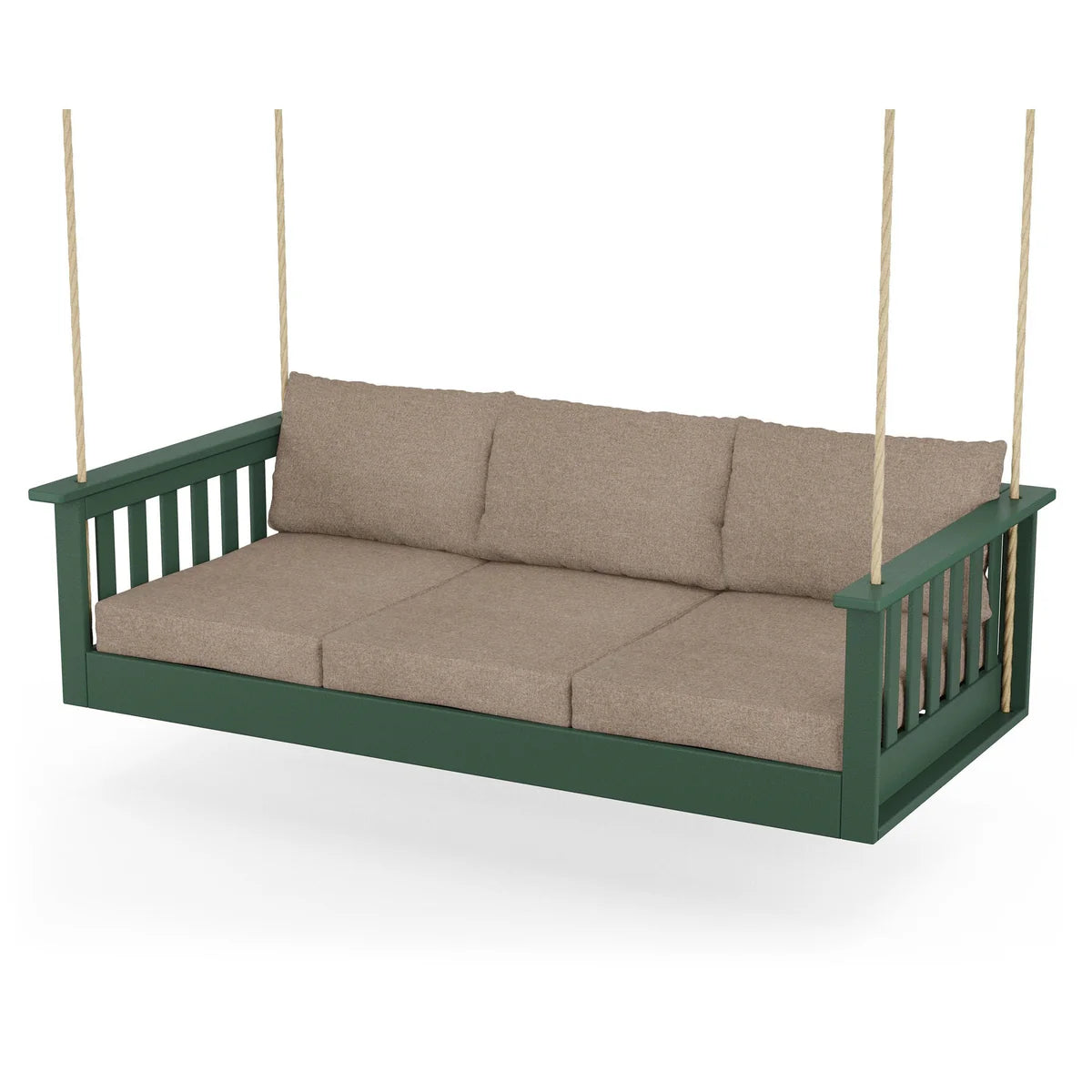 POLYWOOD Vineyard Daybed Swing in Green / Spiced Burlap