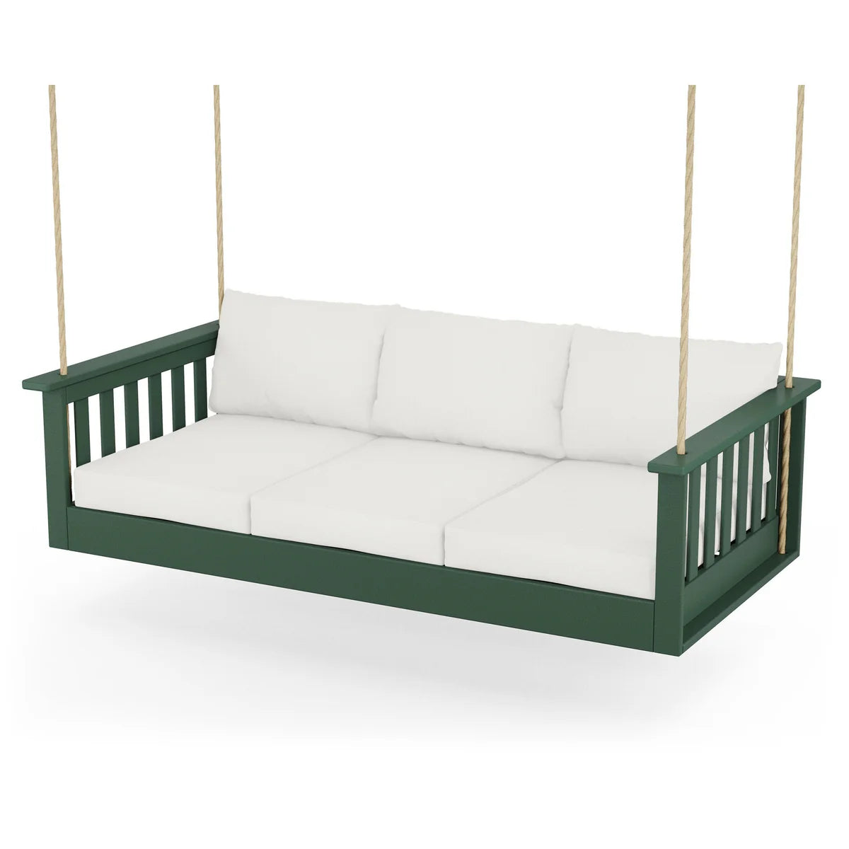POLYWOOD Vineyard Daybed Swing in Green / Natural Linen