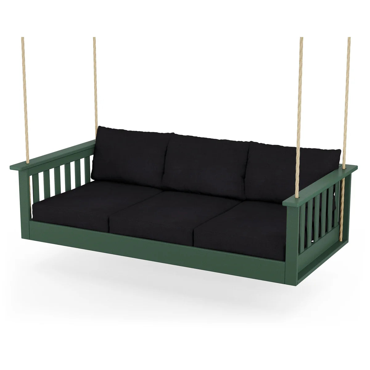 POLYWOOD Vineyard Daybed Swing in Green / Midnight Linen