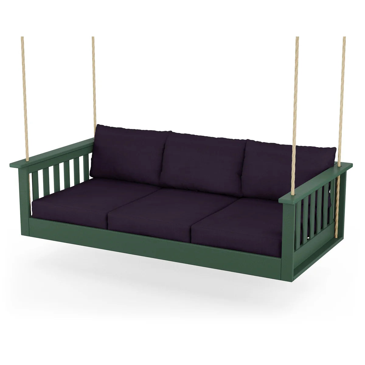 POLYWOOD Vineyard Daybed Swing in Green / Navy Linen