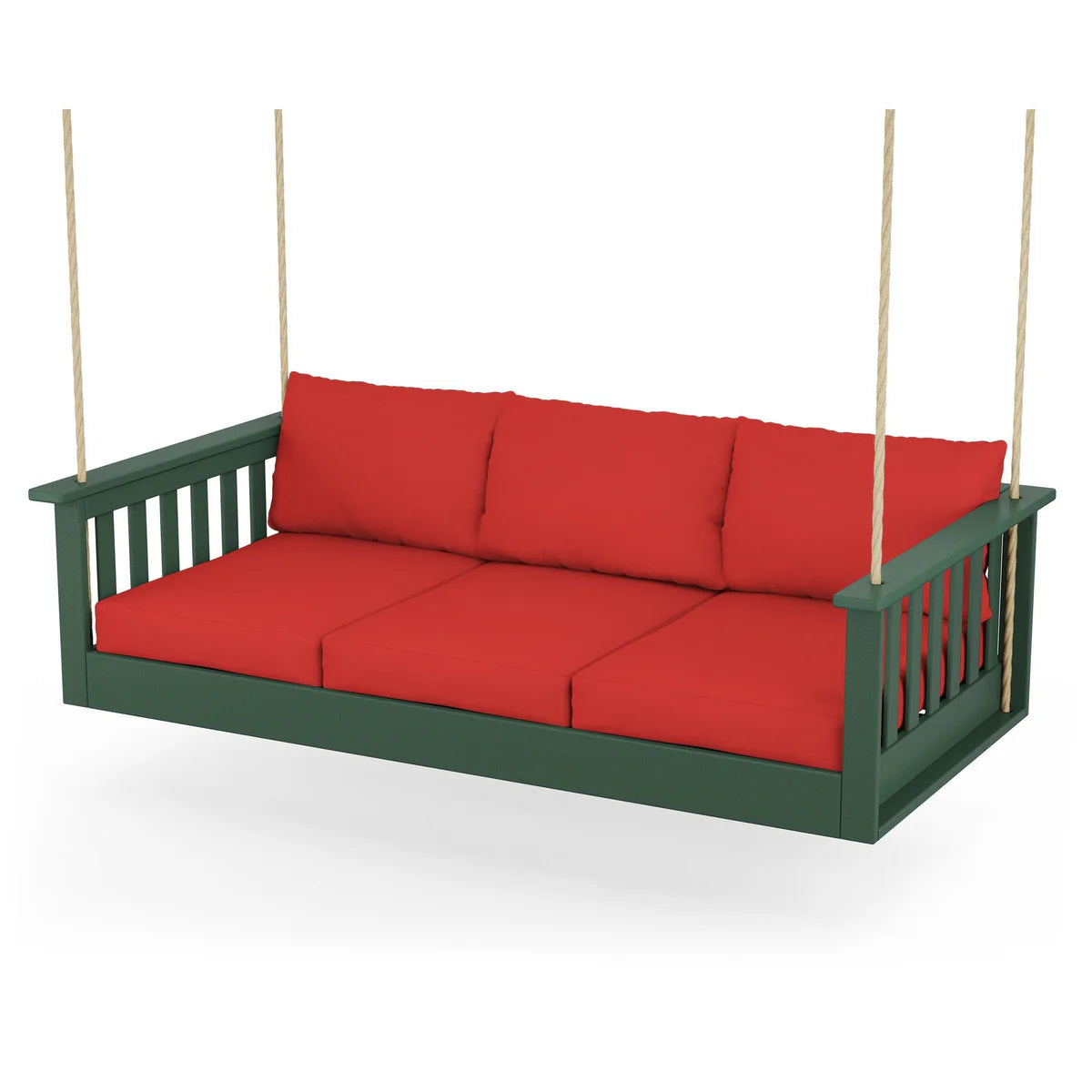 POLYWOOD Vineyard Daybed Swing in Green / Crimson Linen