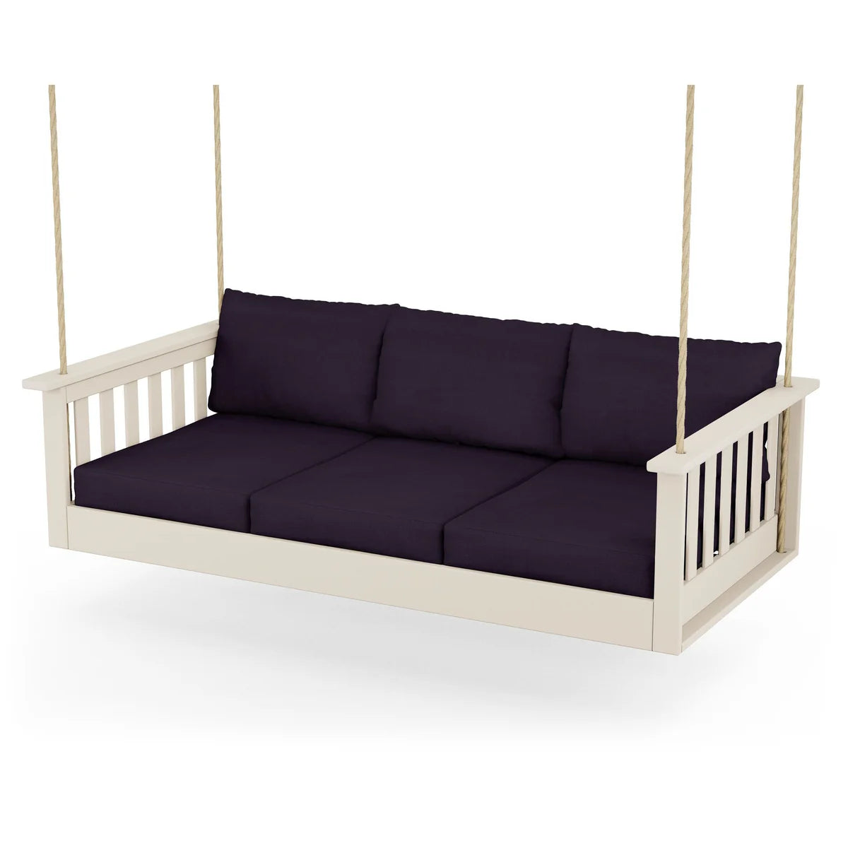 POLYWOOD Vineyard Daybed Swing in Sand / Navy Linen
