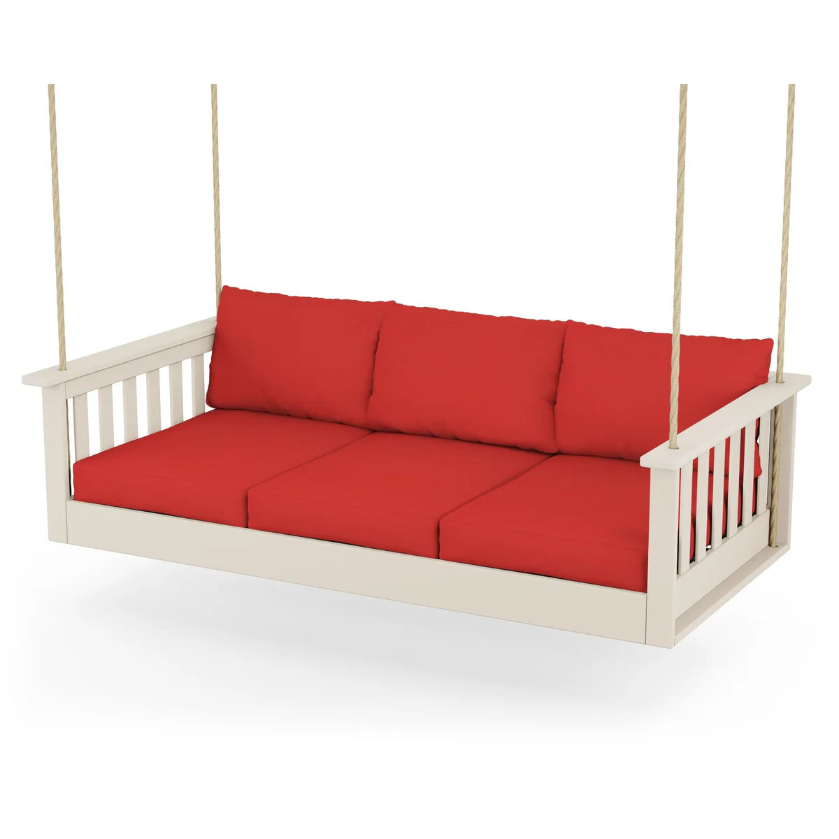 POLYWOOD Vineyard Daybed Swing in Sand / Crimson Linen