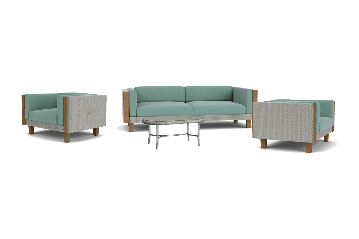 Lloyd Flanders Catalina 4-Piece Living Room Set in Platinum frame with Loveboat Mint fabric - all pieces shown