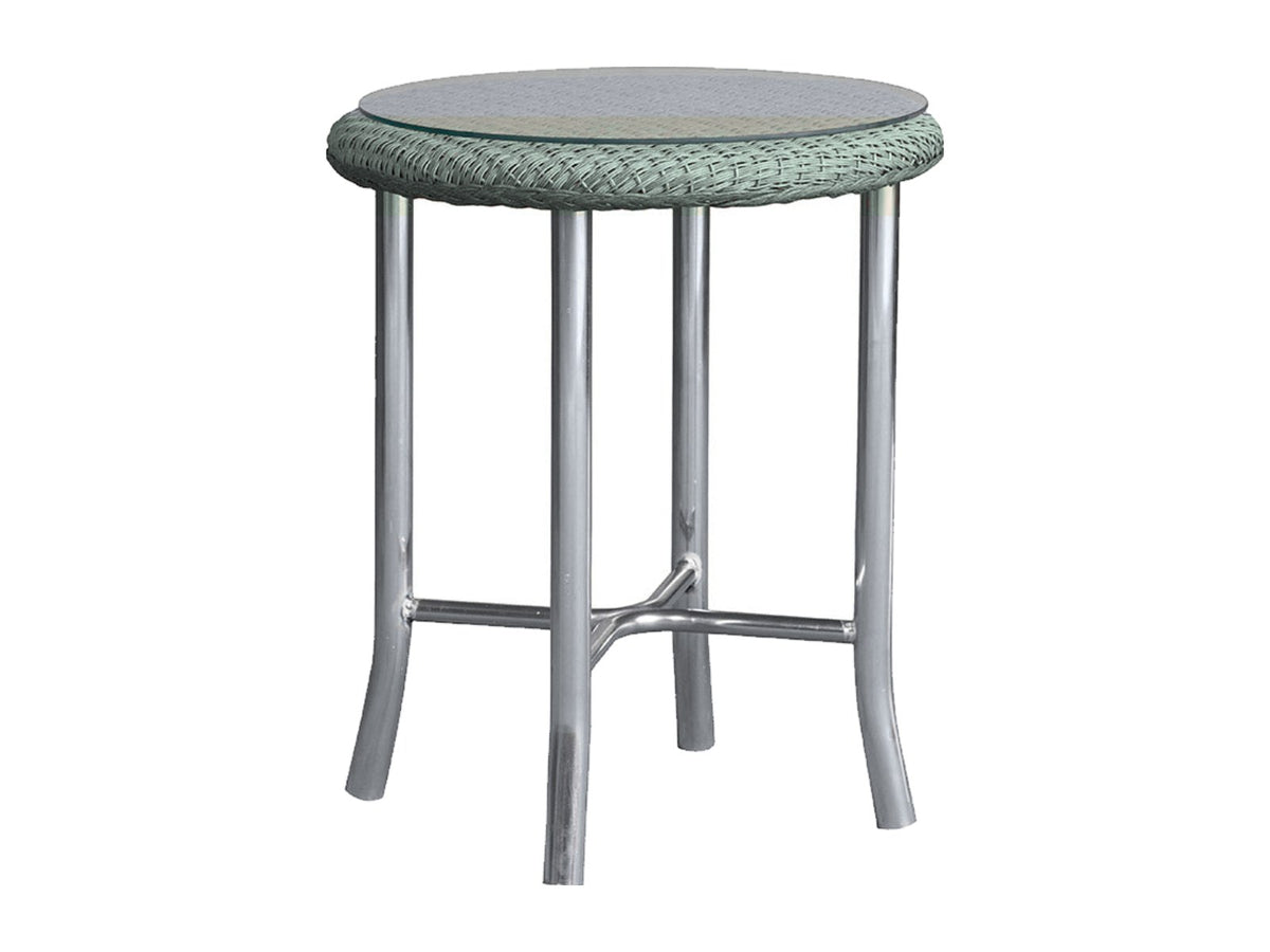 Lloyd Flanders Lloyd Loom 20 Inch Round End Table Mini Random Weave Sea Glass Frame