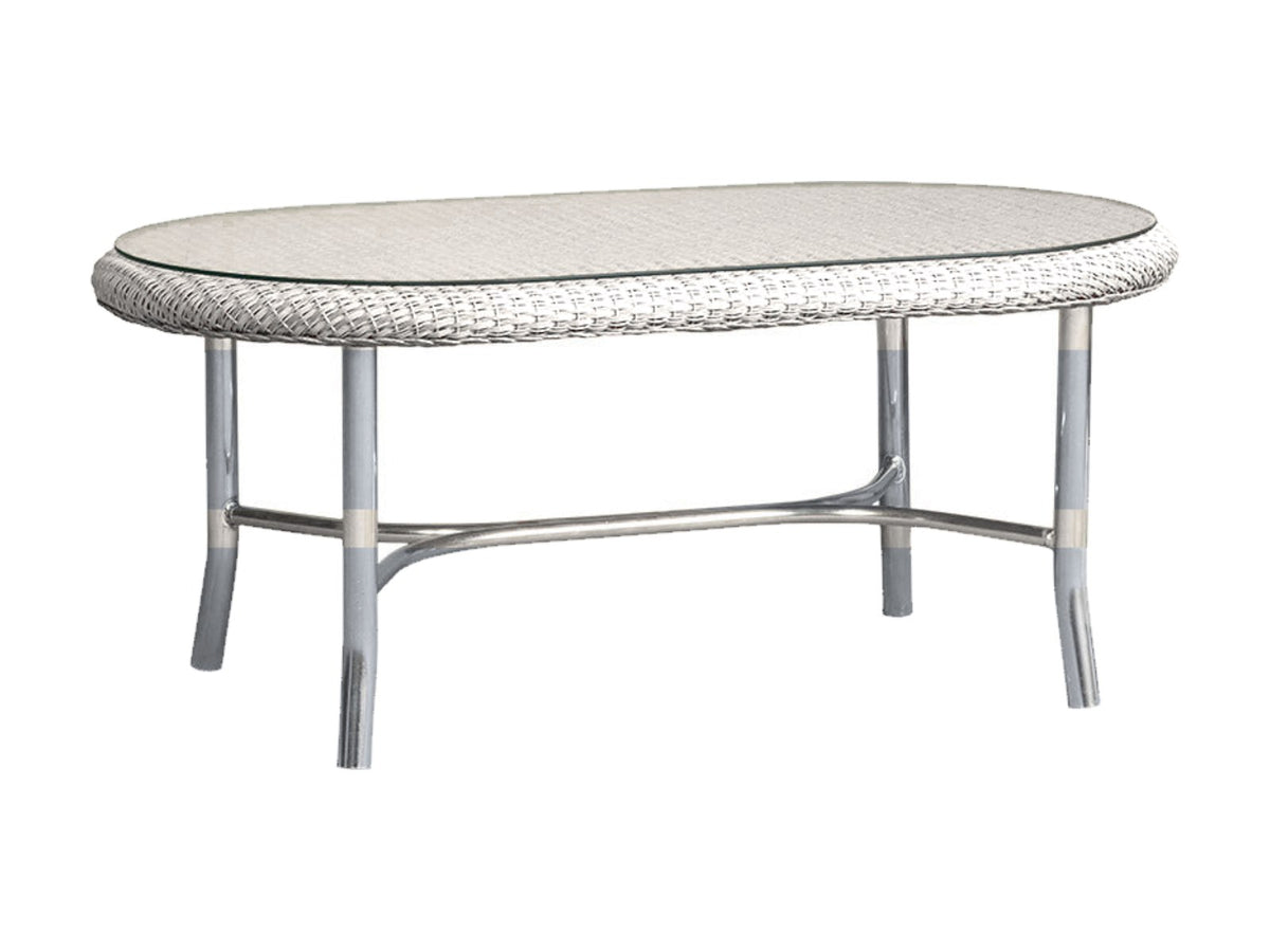 Lloyd Flanders Lloyd Loom 43 Inch Oval Cocktail Table Mini Random Weave White Frame