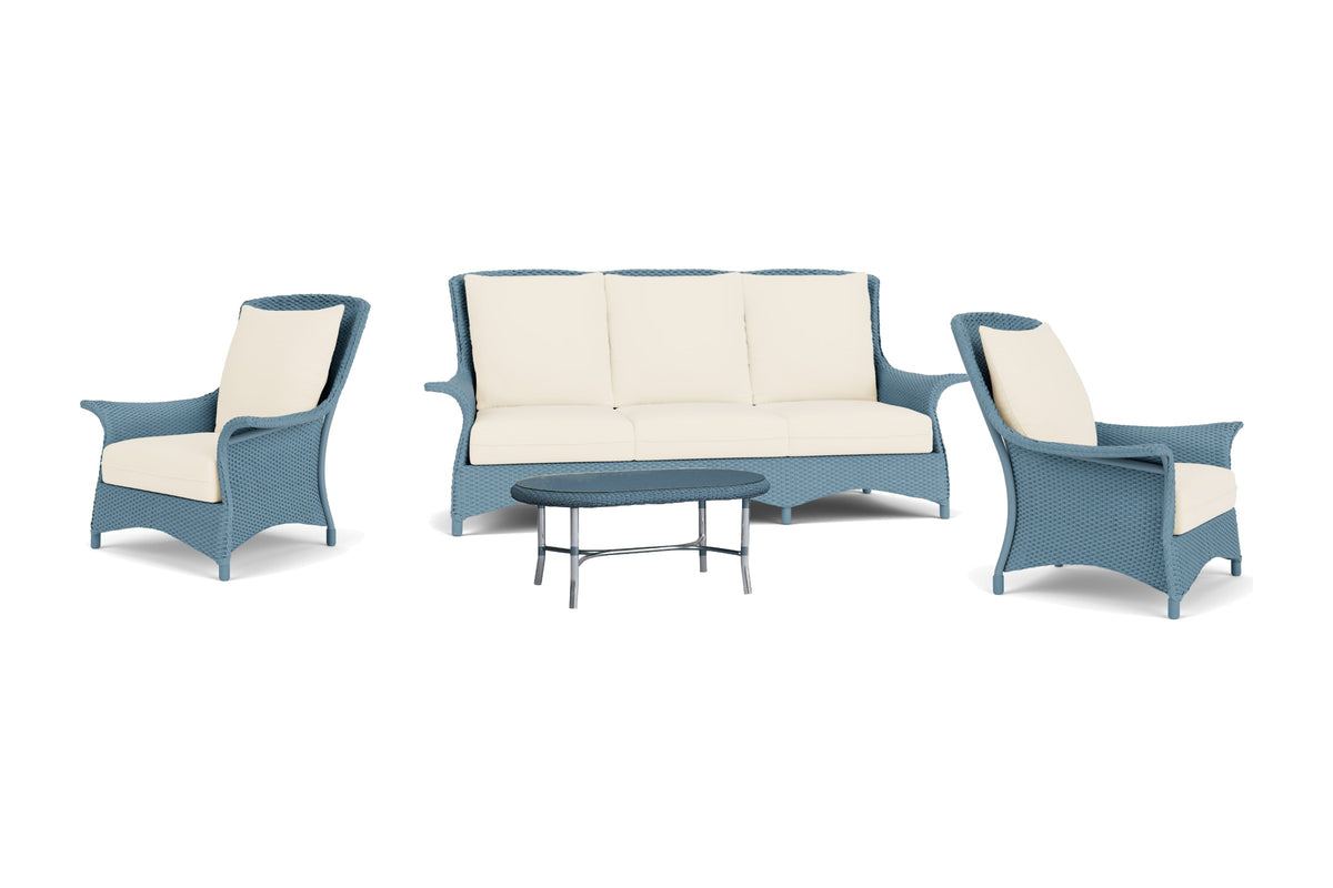 Lloyd Flanders Mandalay 4-Piece Living Room Set in Stillwater frame with Brightside Chalk fabric - all pieces shown