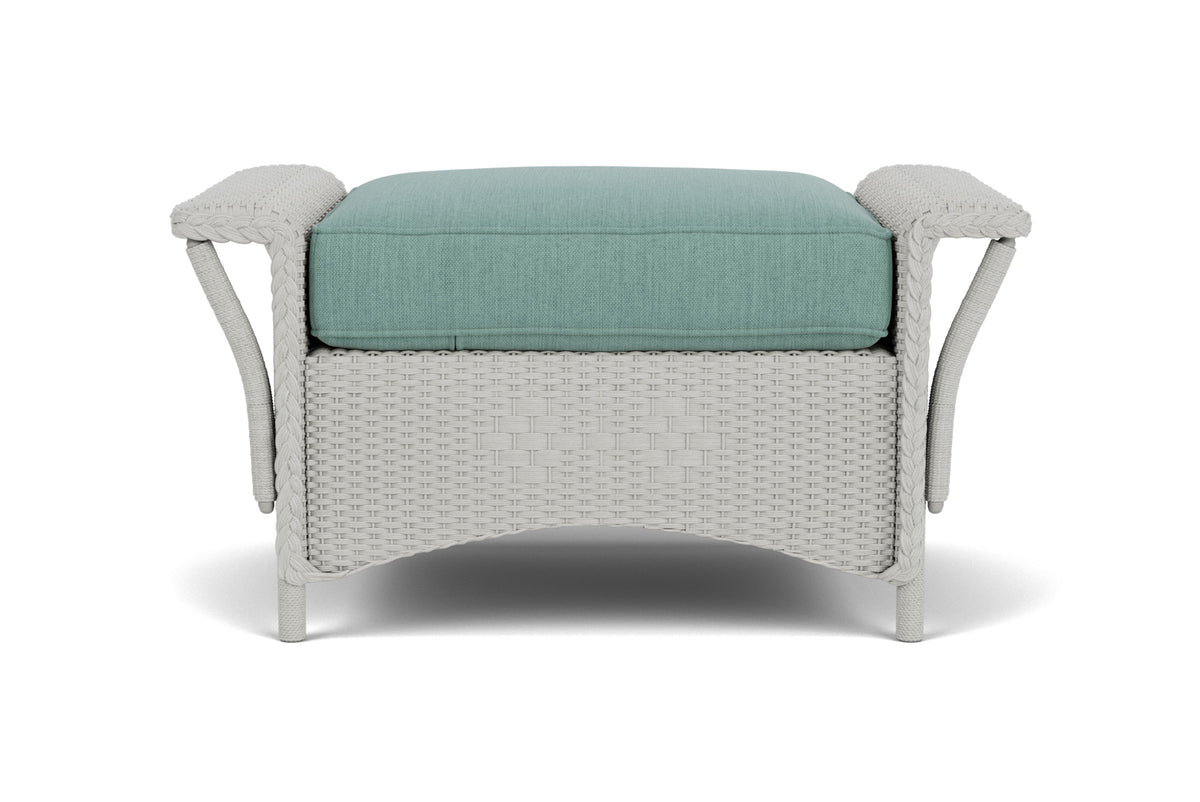 Lloyd Flanders Nantucket Ottoman in Platinum frame with Loveboat Mint fabric