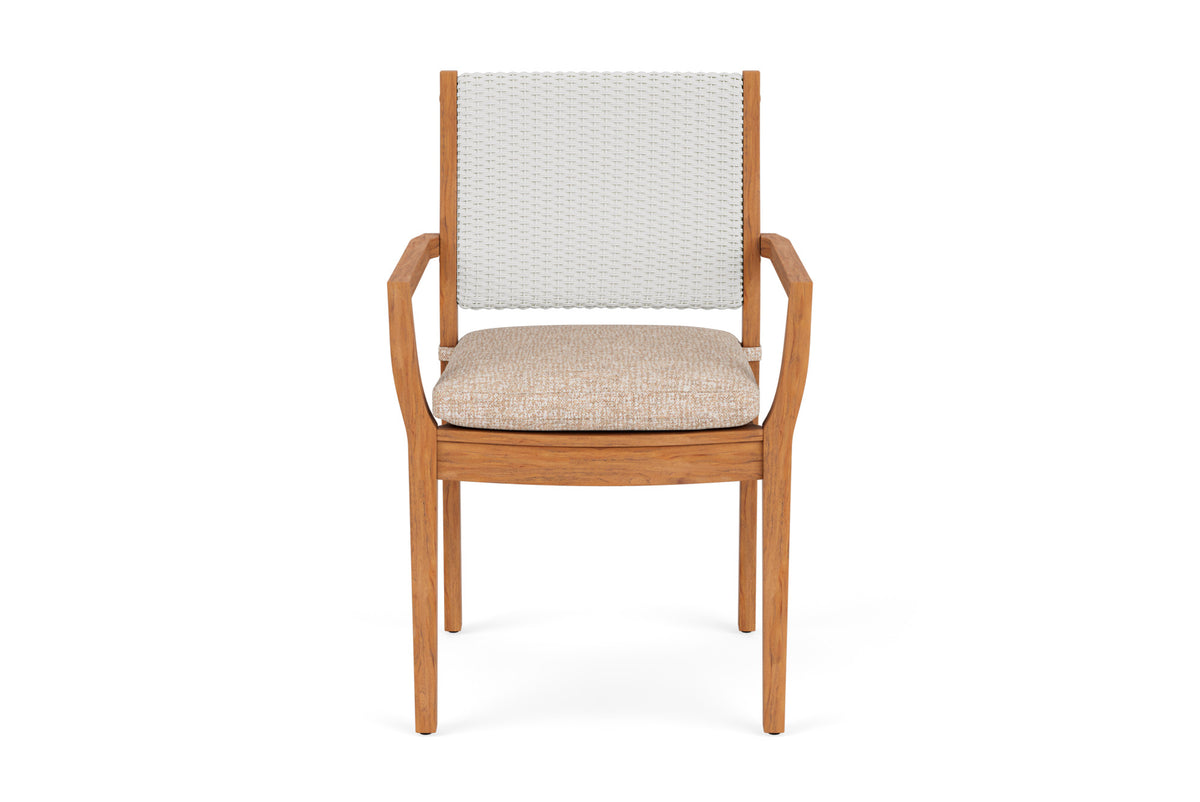 Lloyd Flanders Teak Loom Back Teak Dining Armchair in Matte White frame