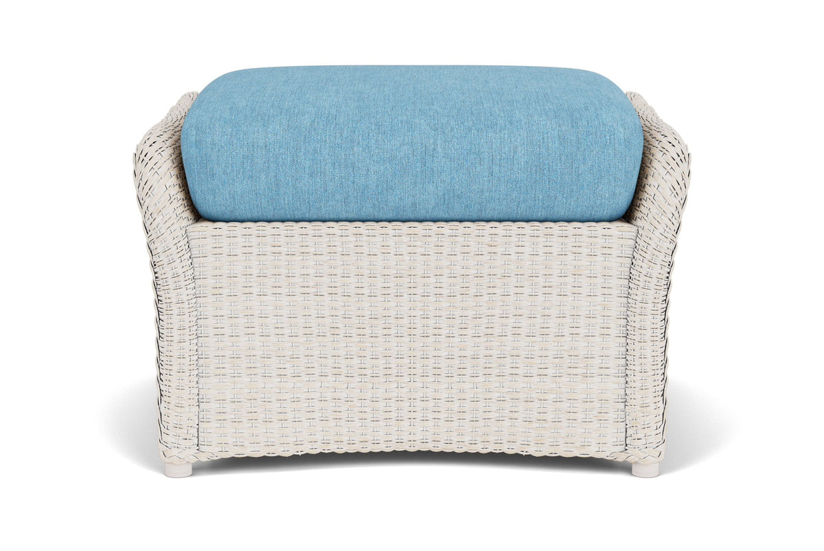 Lloyd Flanders Weekend Retreat Woven Ottoman in Antique White frame with Cast Horizon fabric