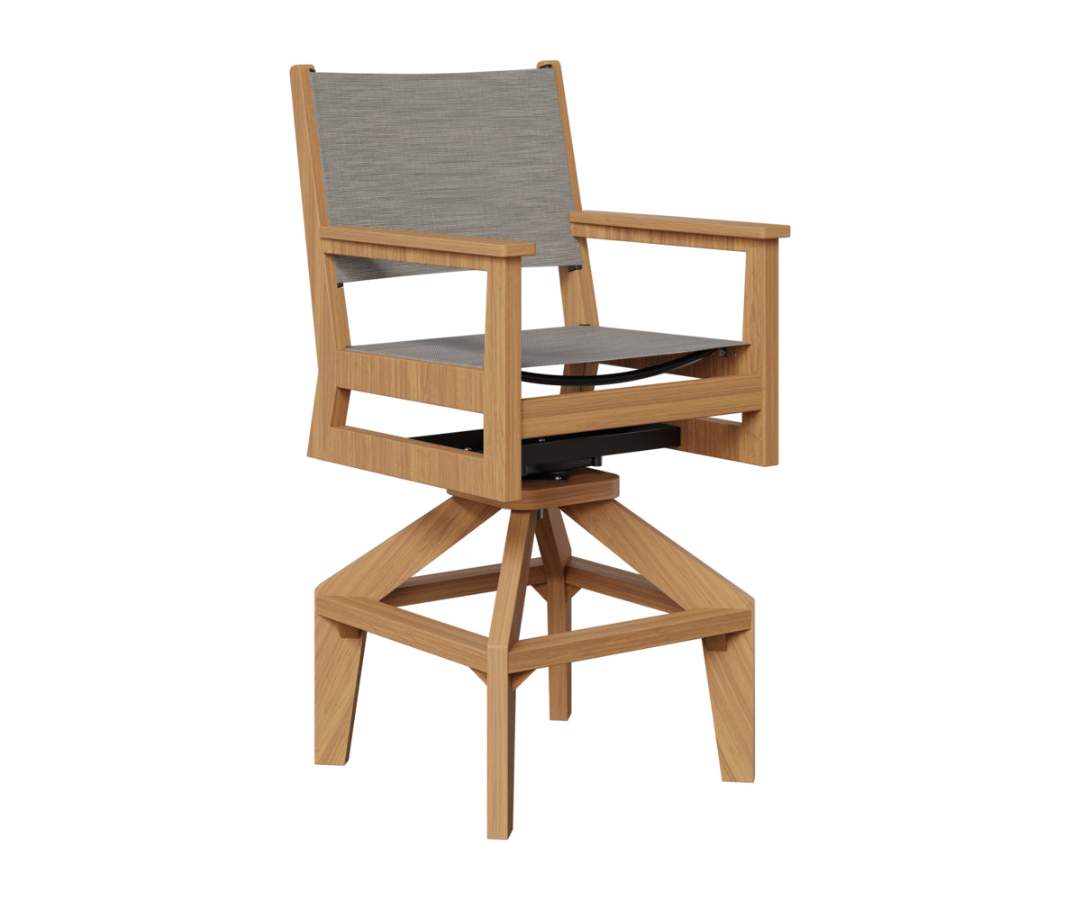 Berlin Gardens Mayhew Sling Swivel Bar Chair in Natural Teak