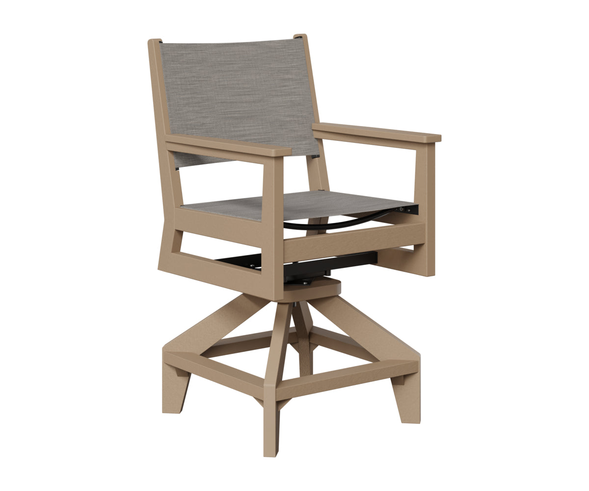 Berlin Gardens Mayhew Sling Swivel Counter Chair in Weatherwood