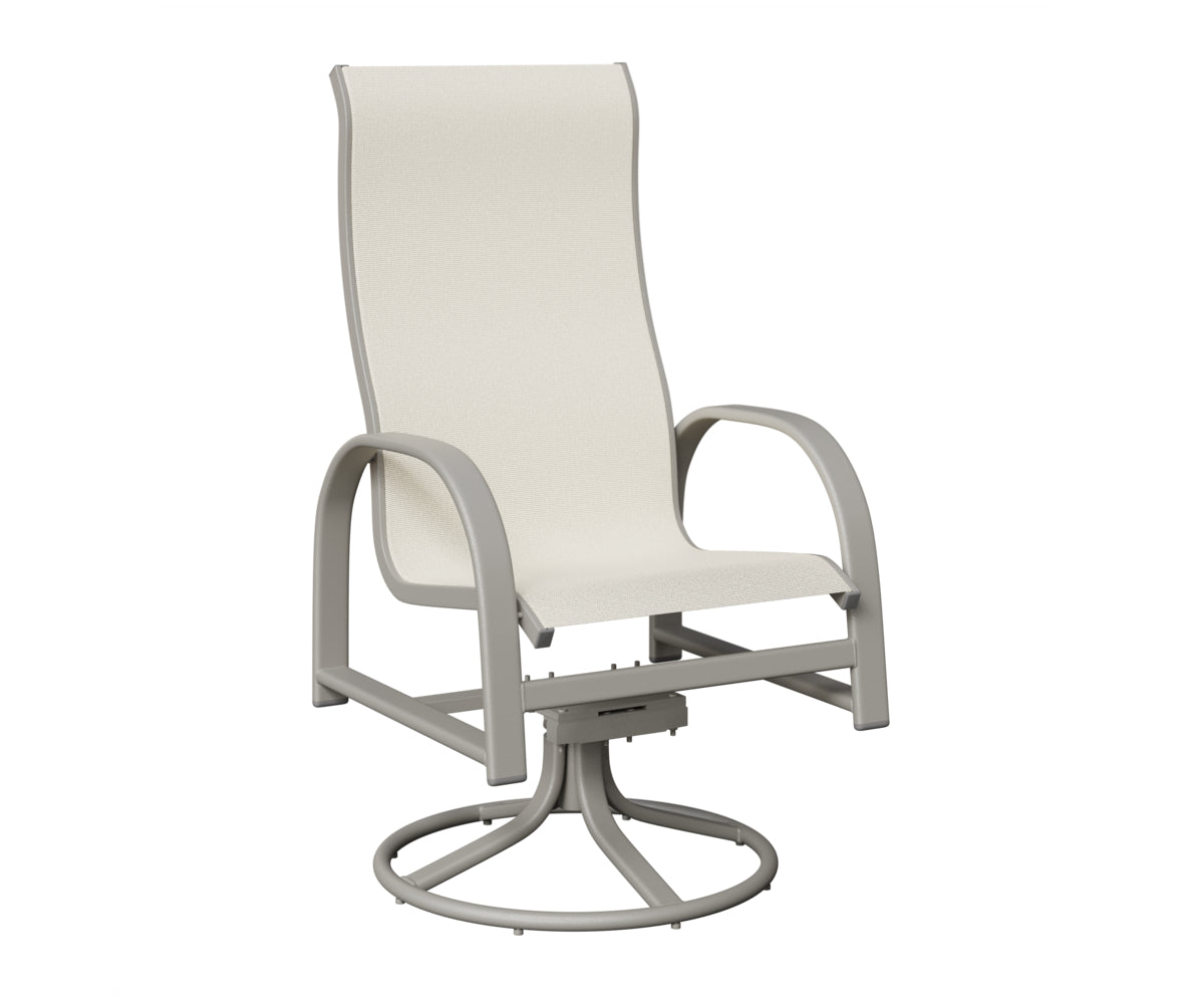 Berlin Gardens Murphy High-Back Sling Swivel Rocker Dining Chair in Platinum Silver