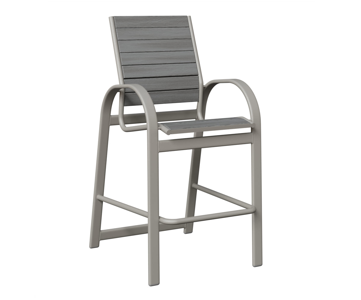 Berlin Gardens Murphy Poly Bar Chair in Platinum Silver, Driftwood Gray slats