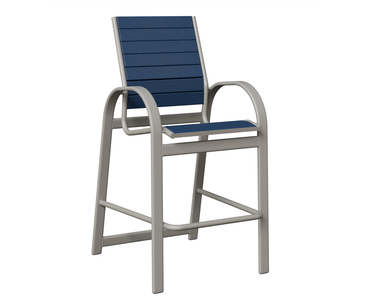 Berlin Gardens Murphy Poly Bar Chair in Platinum Silver, Navy Blue slats