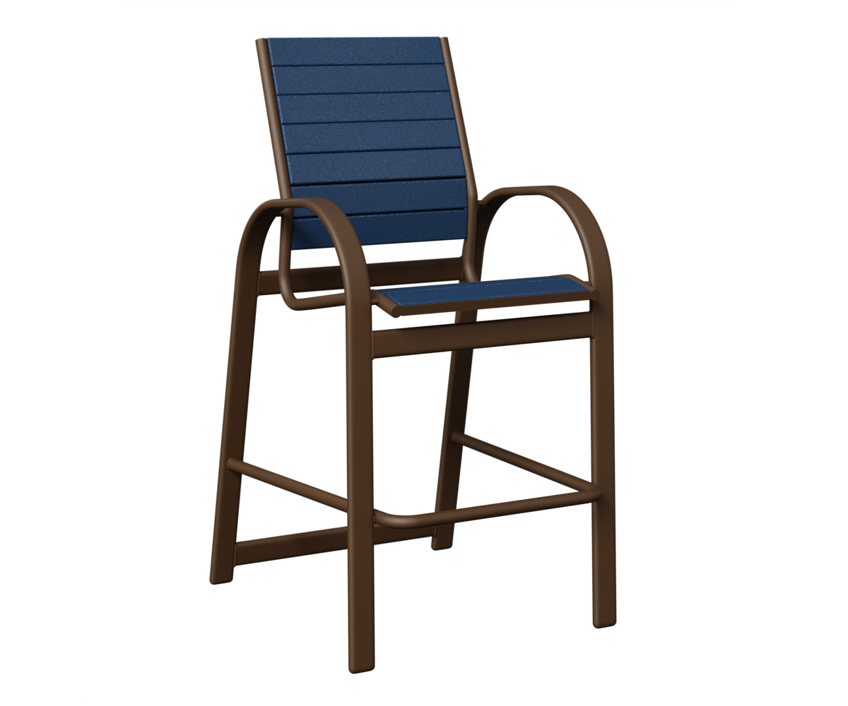 Berlin Gardens Murphy Poly Bar Chair in Mesquite Wood Vein, Navy Blue slats