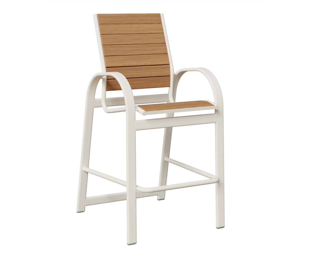 Berlin Gardens Murphy Poly Bar Chair in White, Natural Teak slats