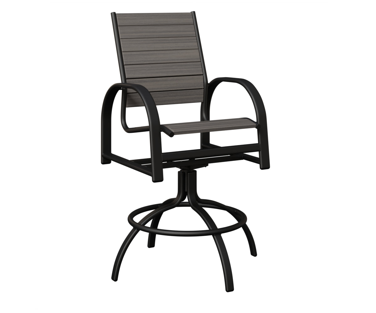 Berlin Gardens Murphy Poly Swivel Bar Chair in Black, Coastal Gray slats