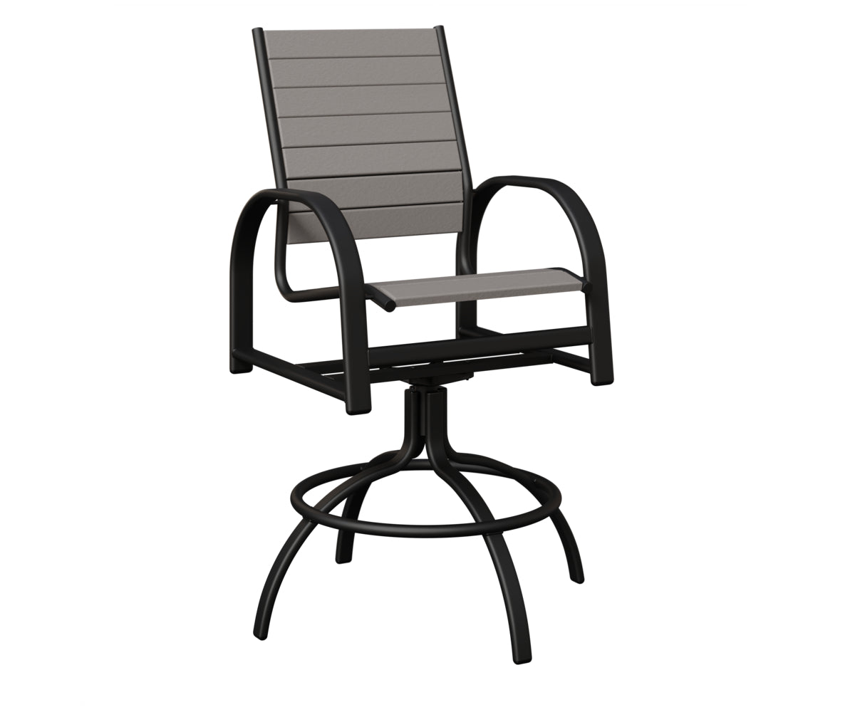 Berlin Gardens Murphy Poly Swivel Bar Chair in Black, Light Gray slats