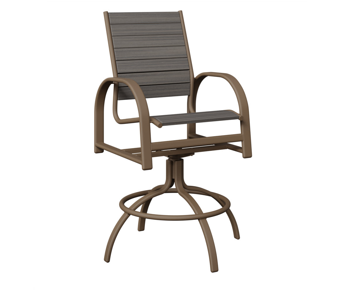 Berlin Gardens Murphy Poly Swivel Bar Chair in Clay, Coastal Gray slats